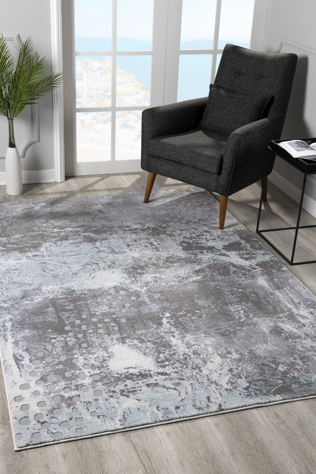 7' X 10' Gray Distressed Abstract Area Rug