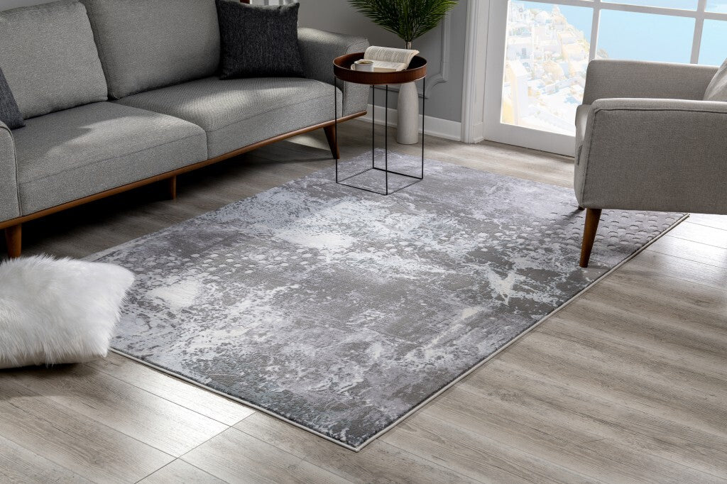 7' X 10' Gray Distressed Abstract Area Rug