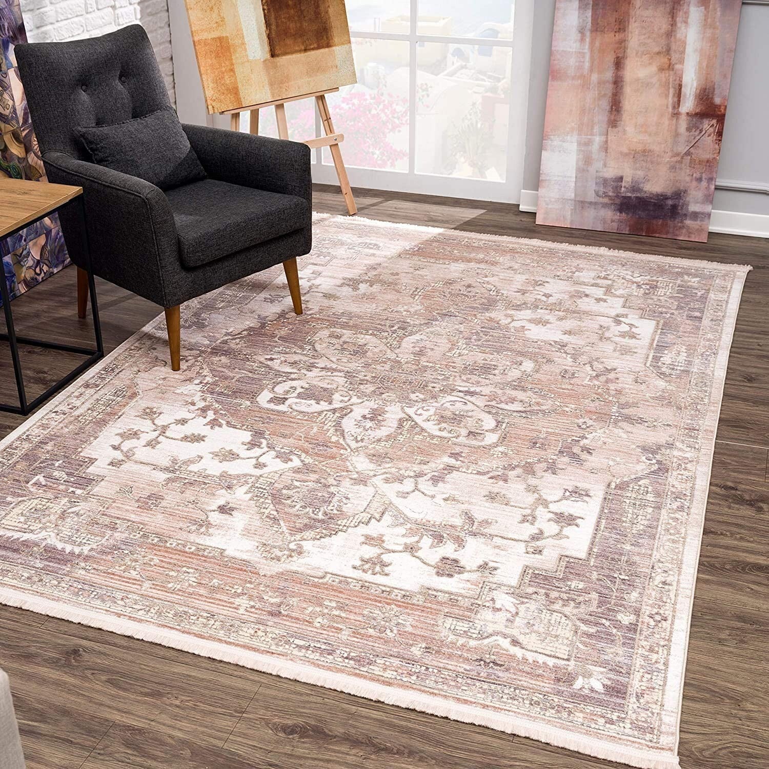 4' x 6' Beige Classic Medallion Area Rug