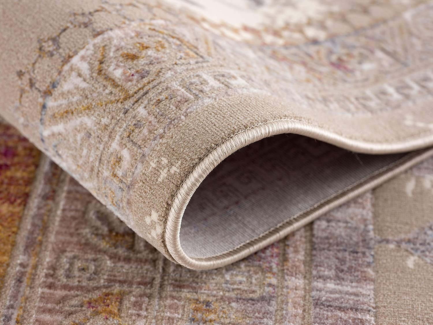 7' x 10' Beige Faded Tribal Motifs Area Rug