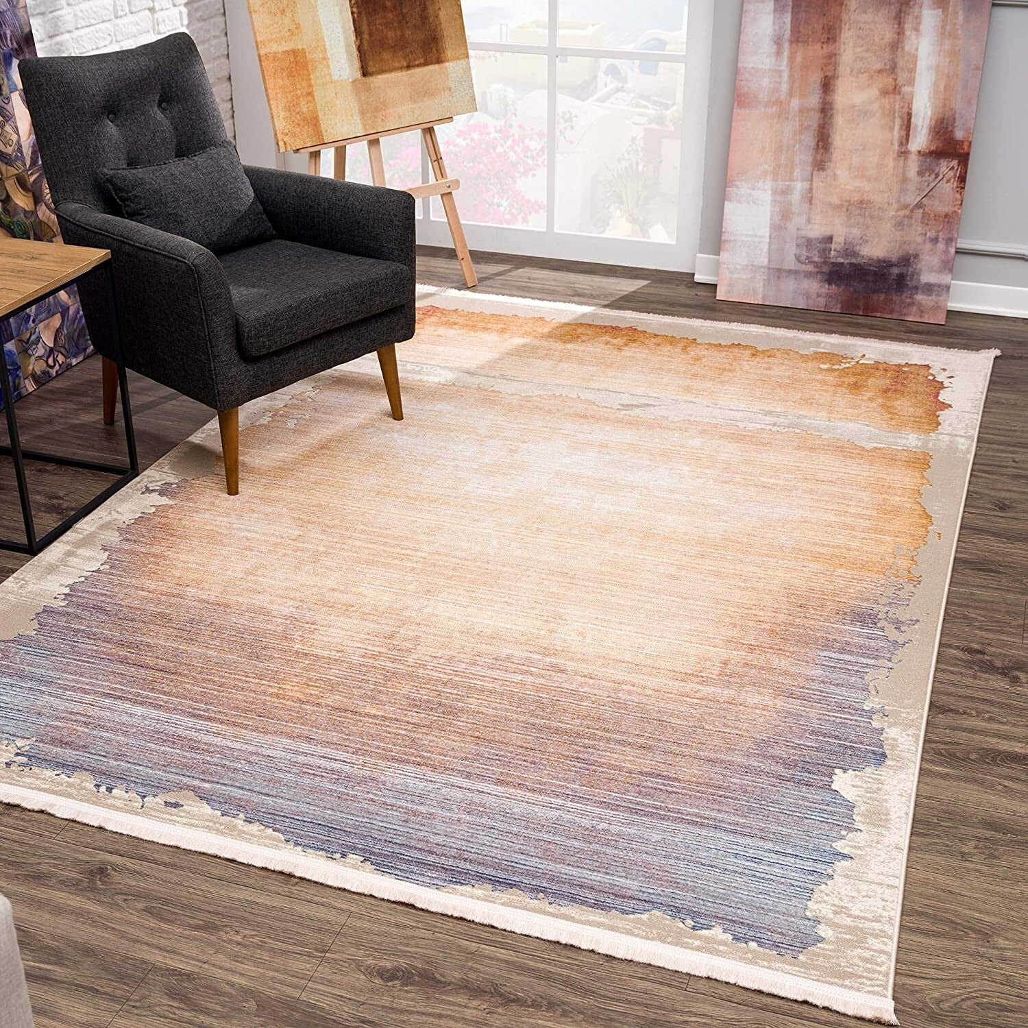 2' x 10' Beige Faded Sunset Runner Rug