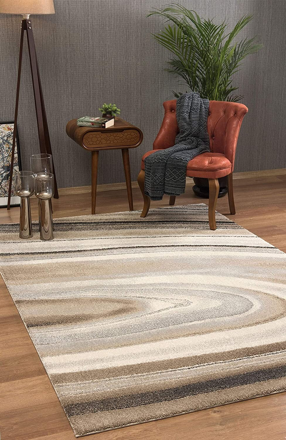 5' x 8' Cream and Tan Abstract Marble Area Rug