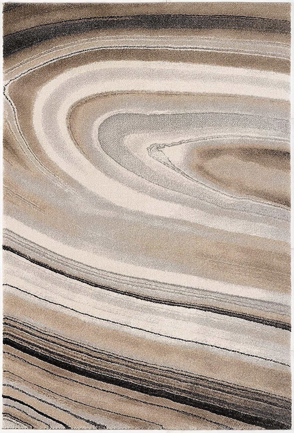 5' x 8' Cream and Tan Abstract Marble Area Rug