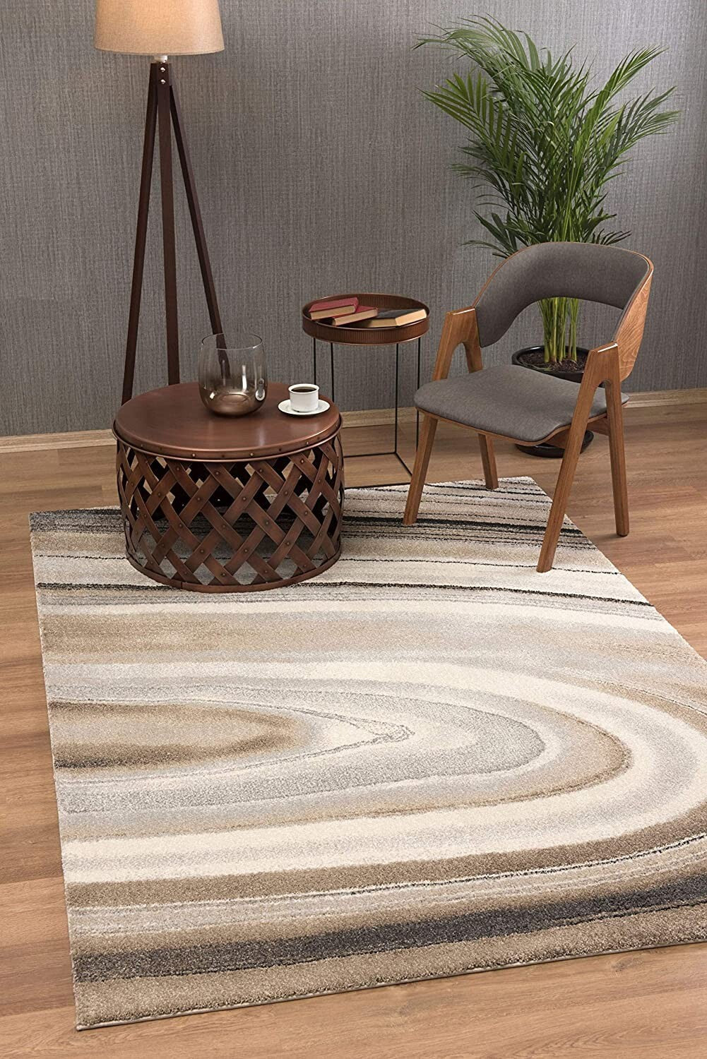 7' x 10' Cream and Tan Abstract Marble Area Rug