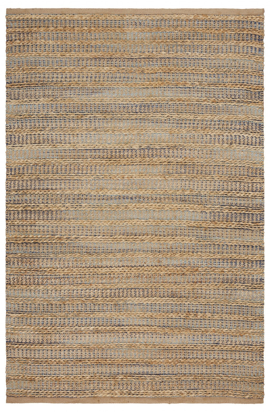9' x 12' Tan and Navy Braided Jute Area Rug