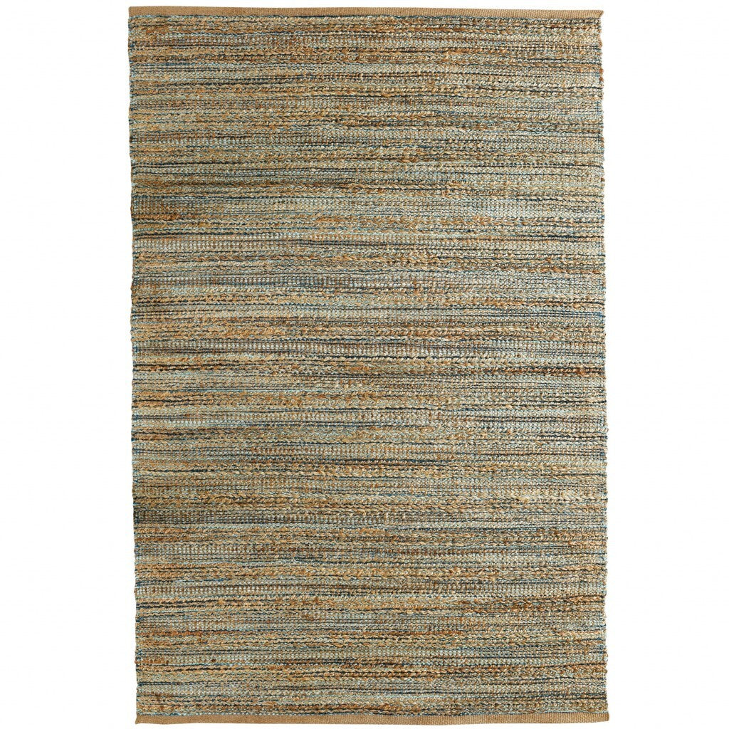 9' x 12' Blue and Natural Braided Jute Area Rug