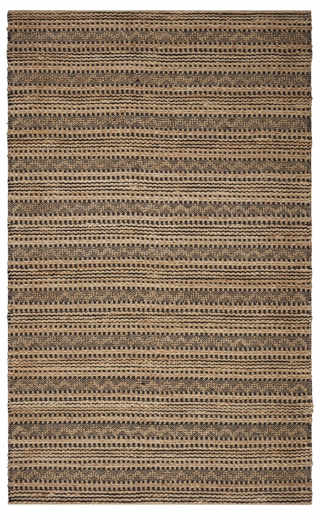 9' x 13' Tan and Black Intricate Striped Area Rug