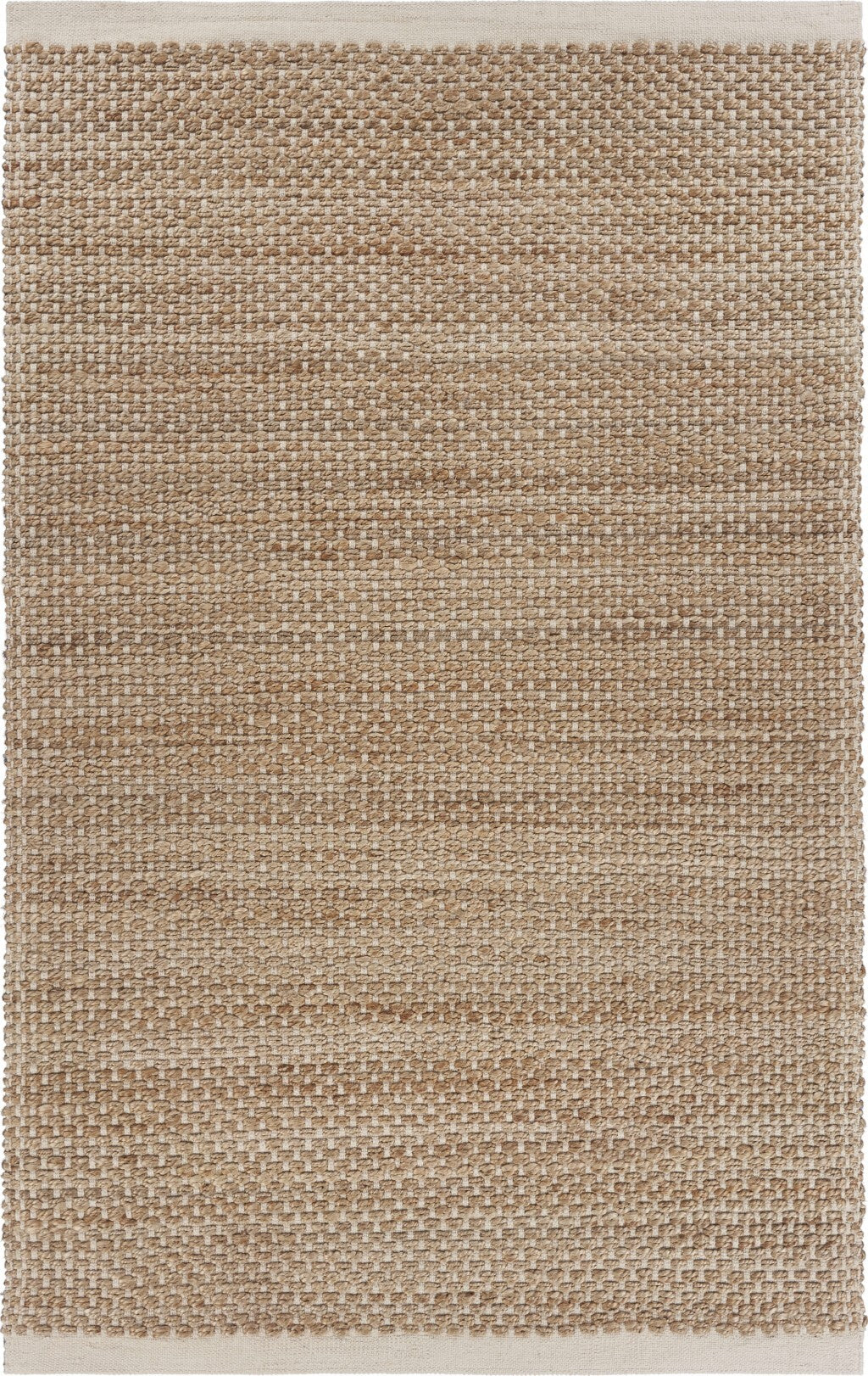 9' x 12' Tan and White Detailed Woven Area Rug
