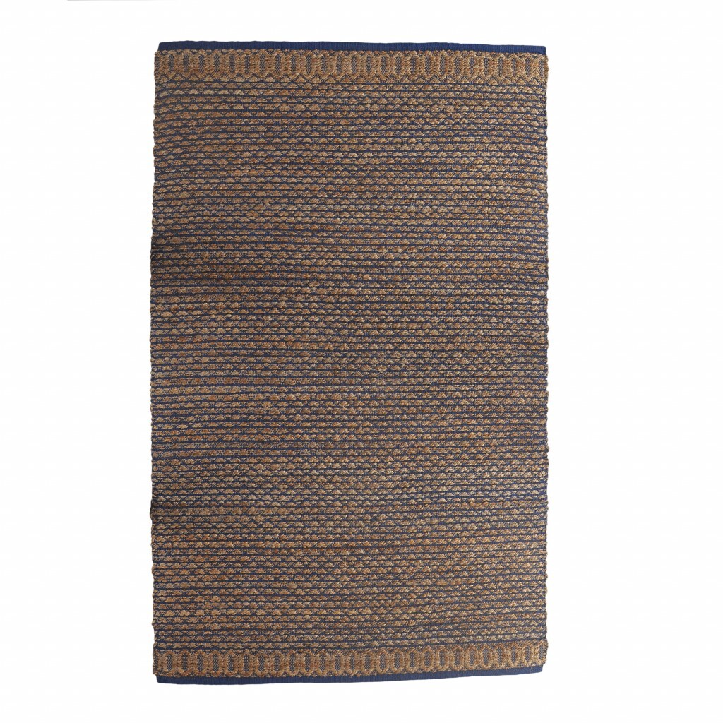 9' x 12' Tan and Blue Detailed Lattice Area Rug