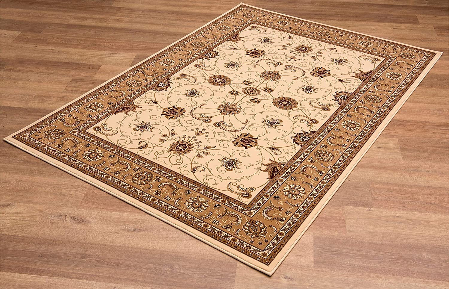 5' x 8' Cream and Tan Ornate Border Area Rug