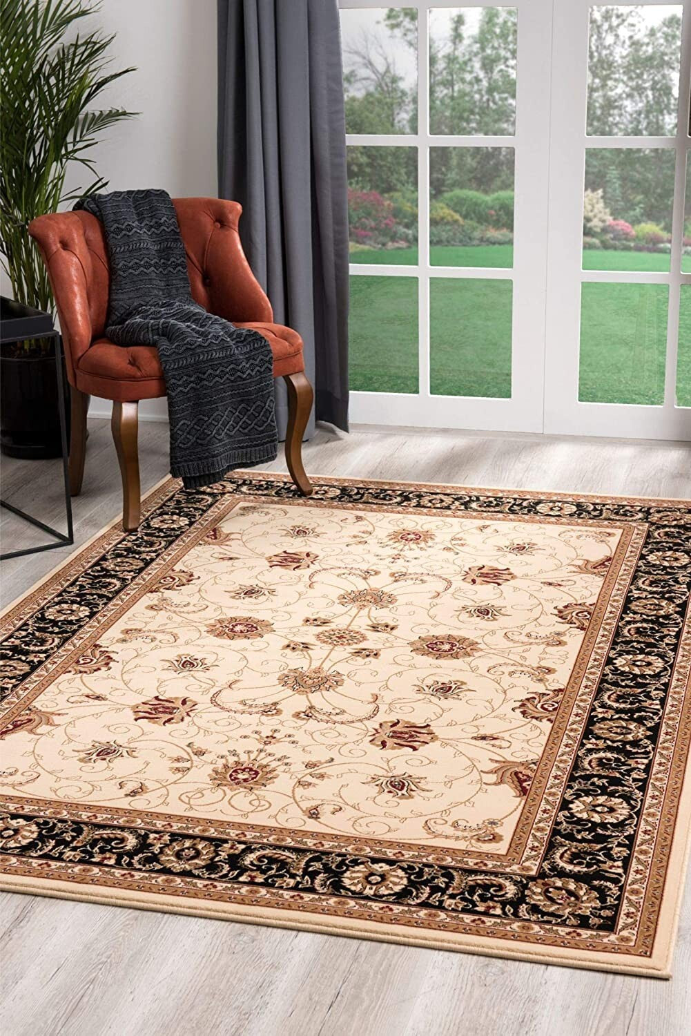 2' x 20' Cream and Black Decorative Runner Rug