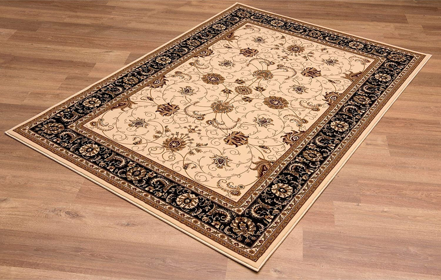 5' x 8' Cream and Black Decorative Area Rug