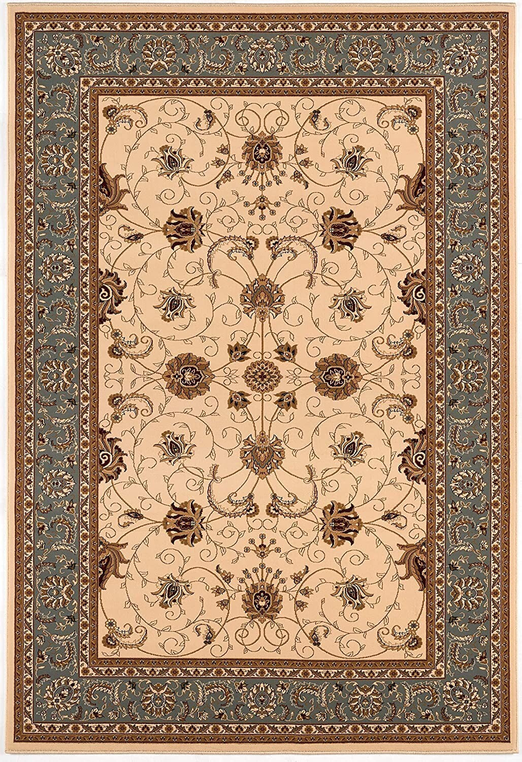 5' x 8' Cream and Blue Traditional Area Rug