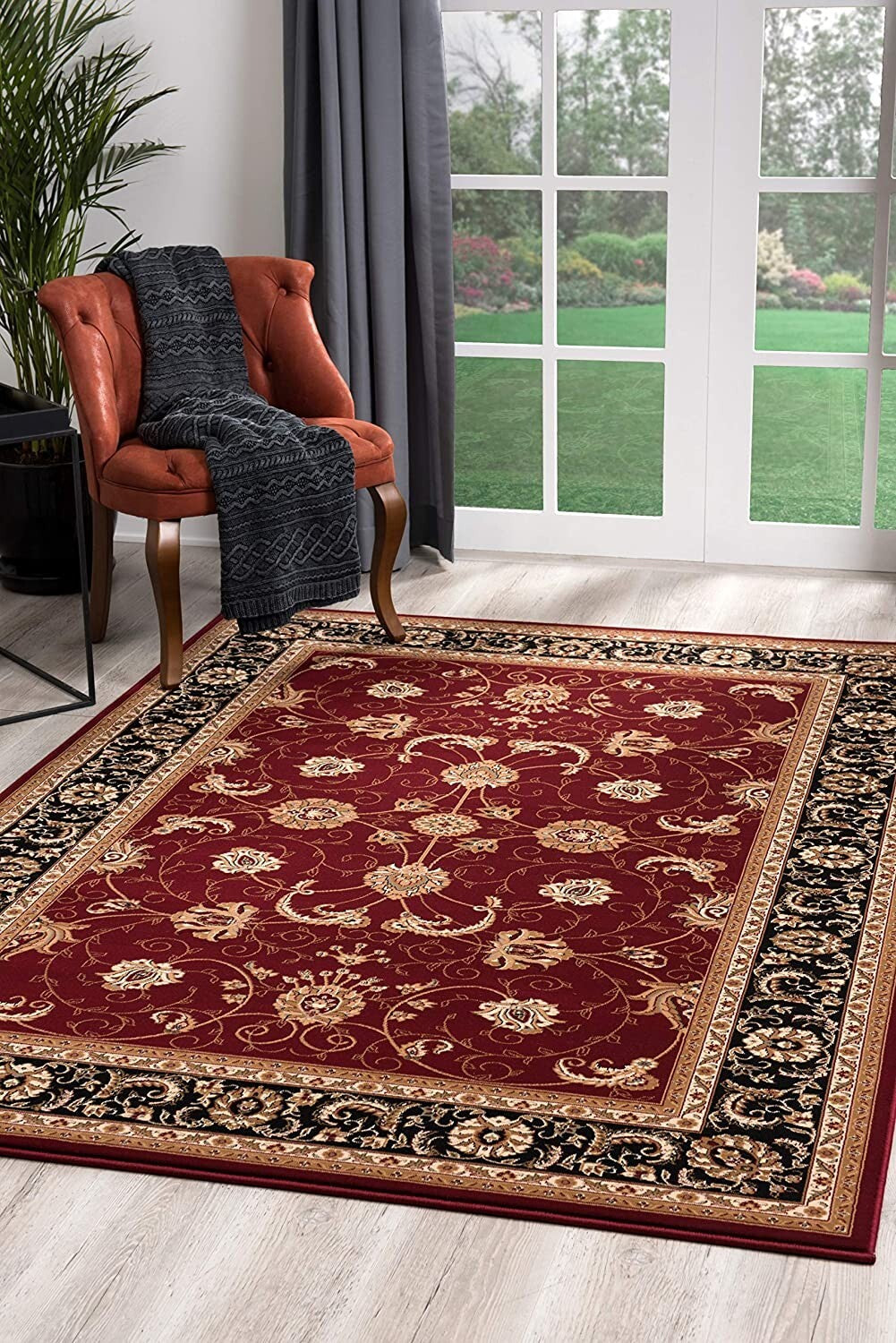 8' x 11' Red and Black Ornamental Area Rug