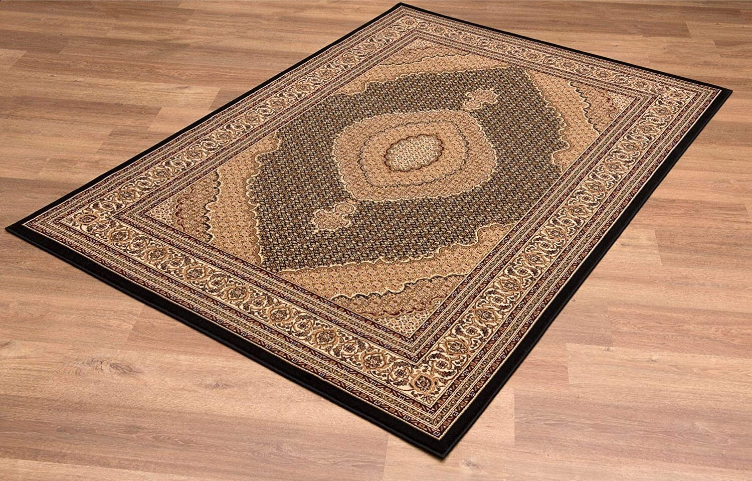 4' x 6' Black and Beige Medallion Area Rug