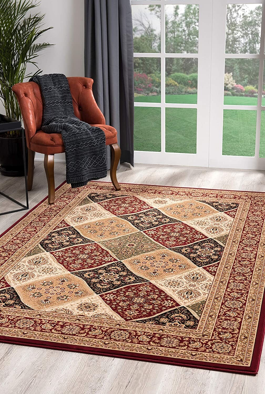 5' x 8' Red Decorative Diamonds Area Rug