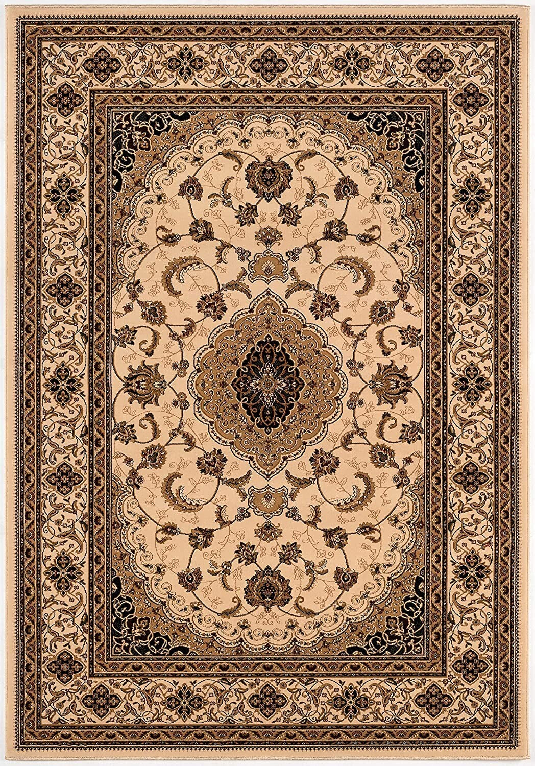 5' Round Cream Floral Medallion Area Rug