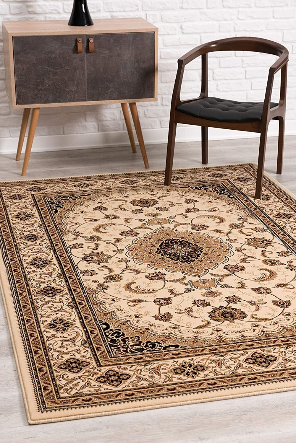 5' Round Cream Floral Medallion Area Rug