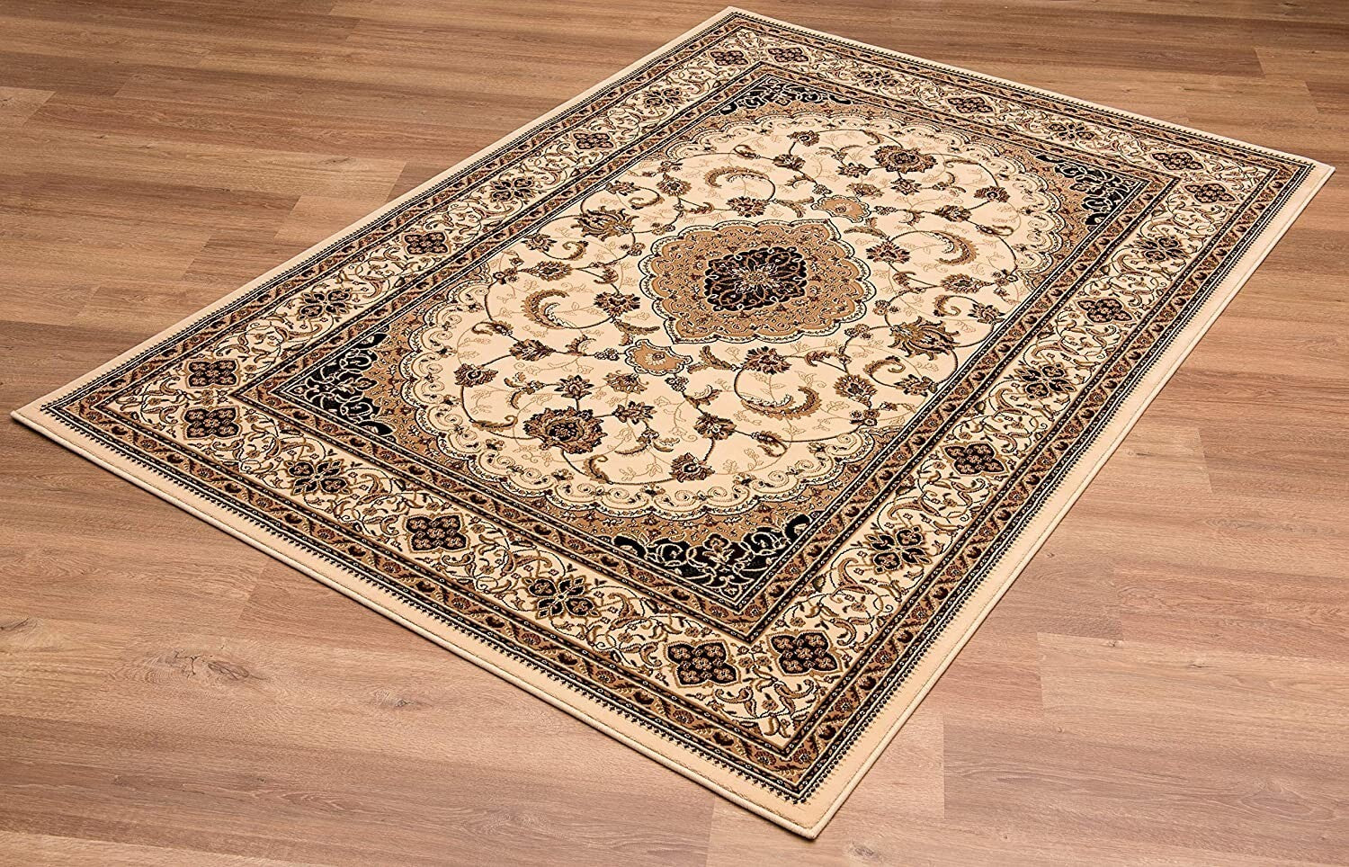 5' Round Cream Floral Medallion Area Rug