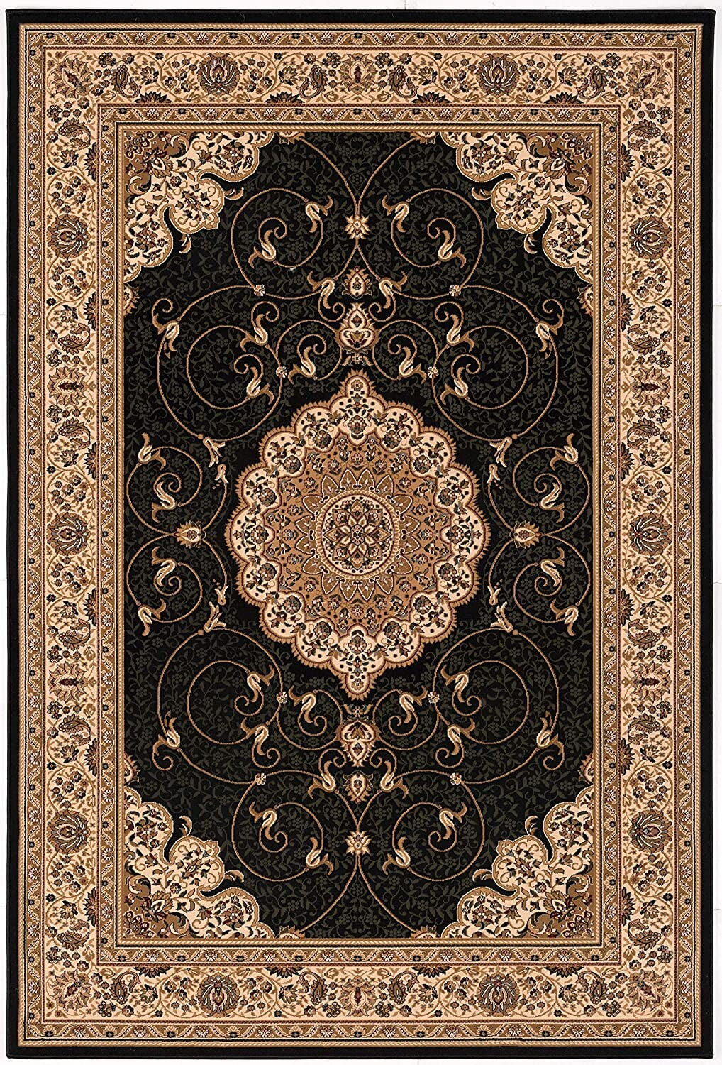 5' x 8' Black and Beige Embellished Area Rug