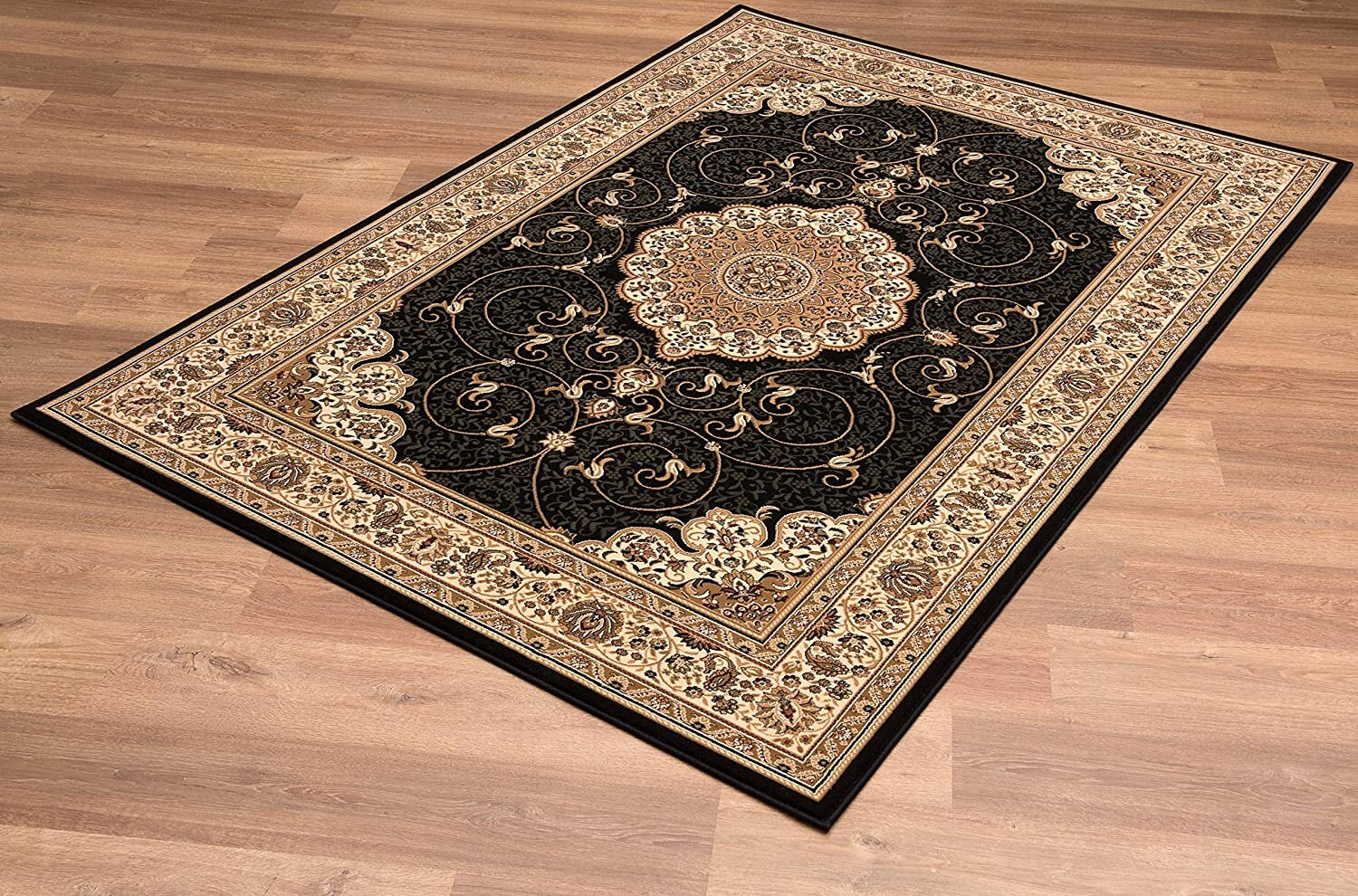 5' x 8' Black and Beige Embellished Area Rug