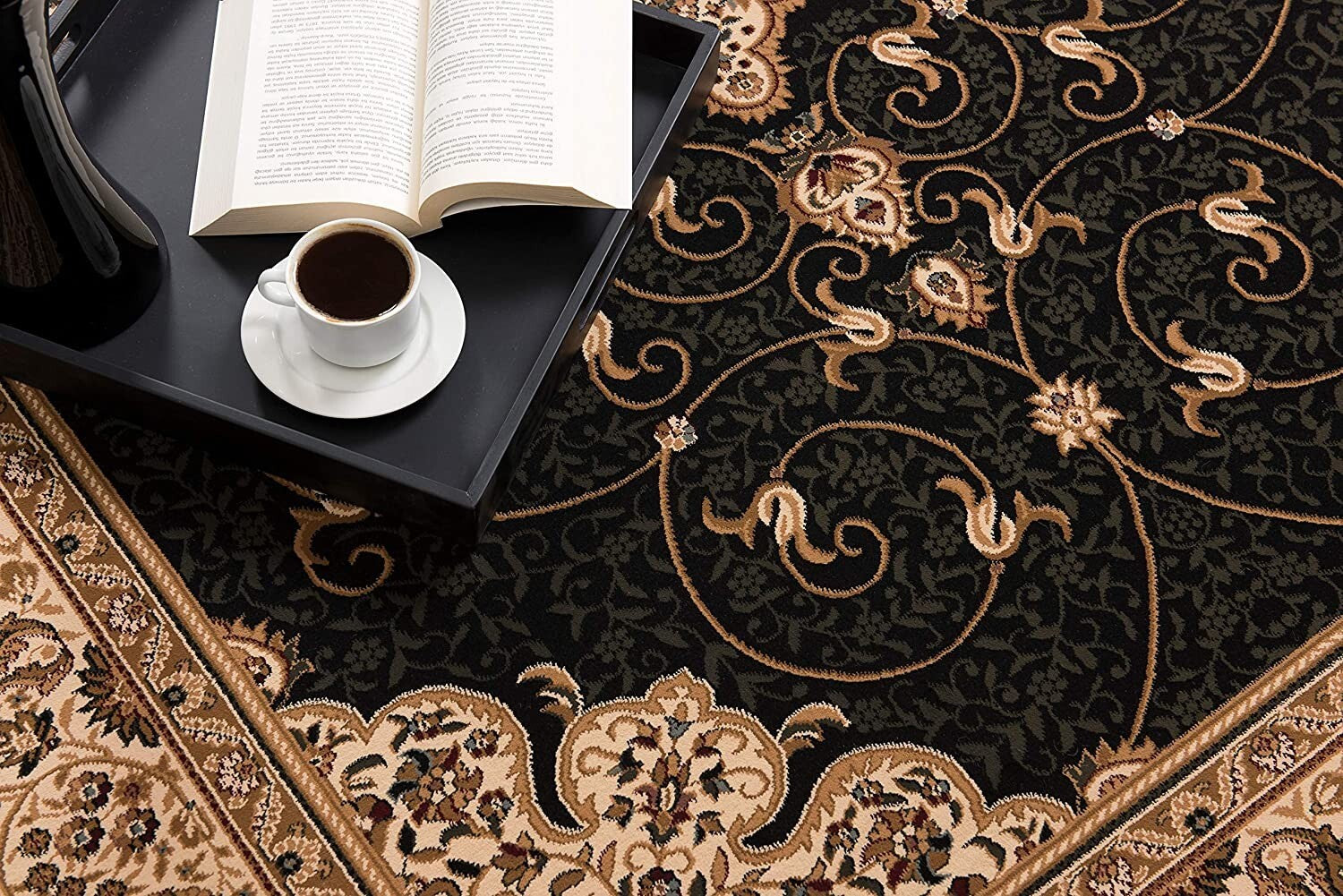 5' x 8' Black and Beige Embellished Area Rug