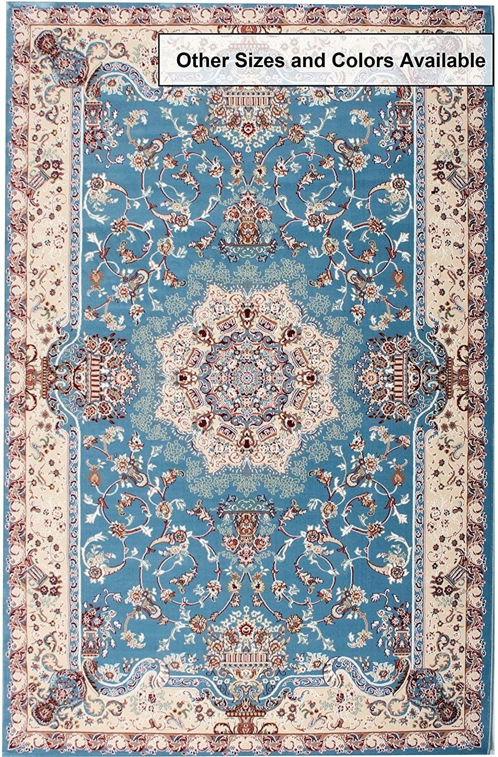 4' x 6' Blue and Cream Embellished Area Rug