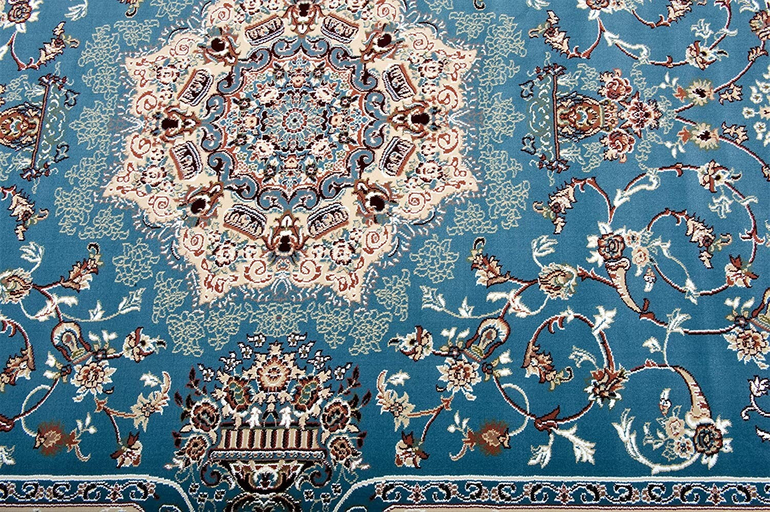 4' x 6' Blue and Cream Embellished Area Rug