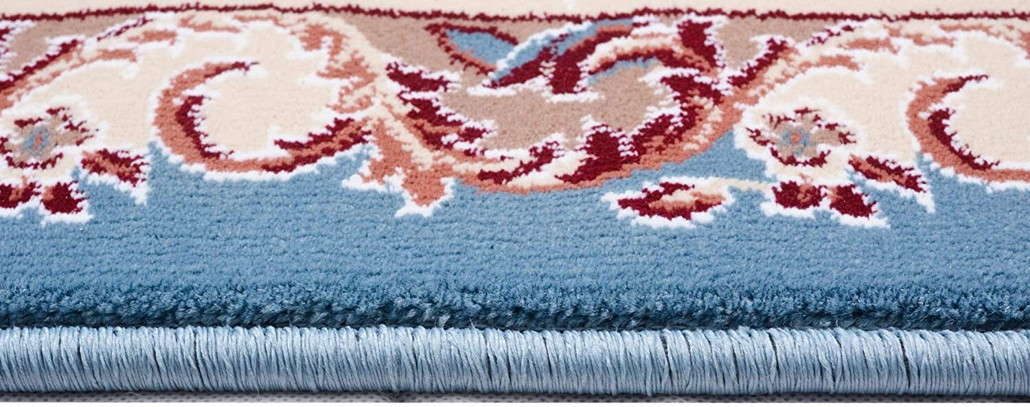 4' x 6' Blue and Cream Embellished Area Rug