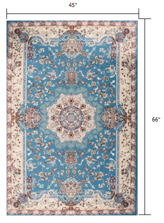 4' x 6' Blue and Cream Embellished Area Rug