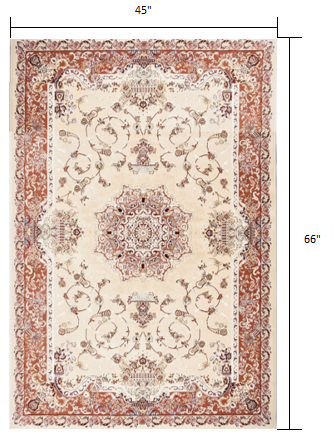 4' x 6' Cream Rose Traditional Pattern Area Rug