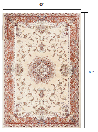 5' x 8' Cream Rose Traditional Pattern Area Rug