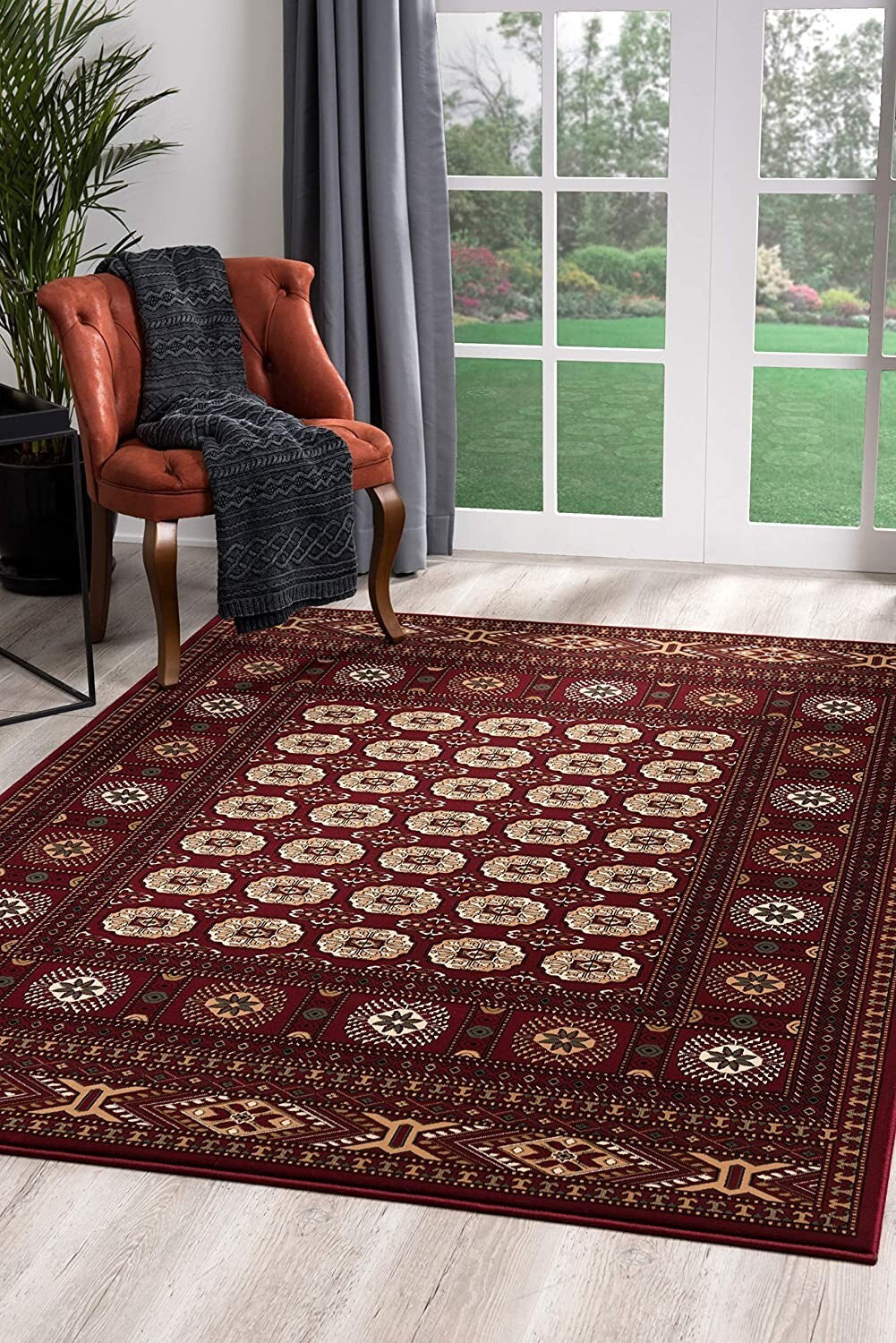 5' x 8' Red Eclectic Geometric Pattern Area Rug