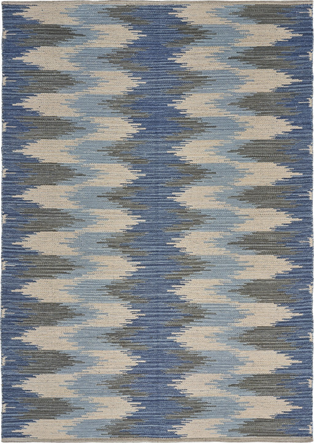 3' x 5' Blue and Cream Ikat Pattern Area Rug