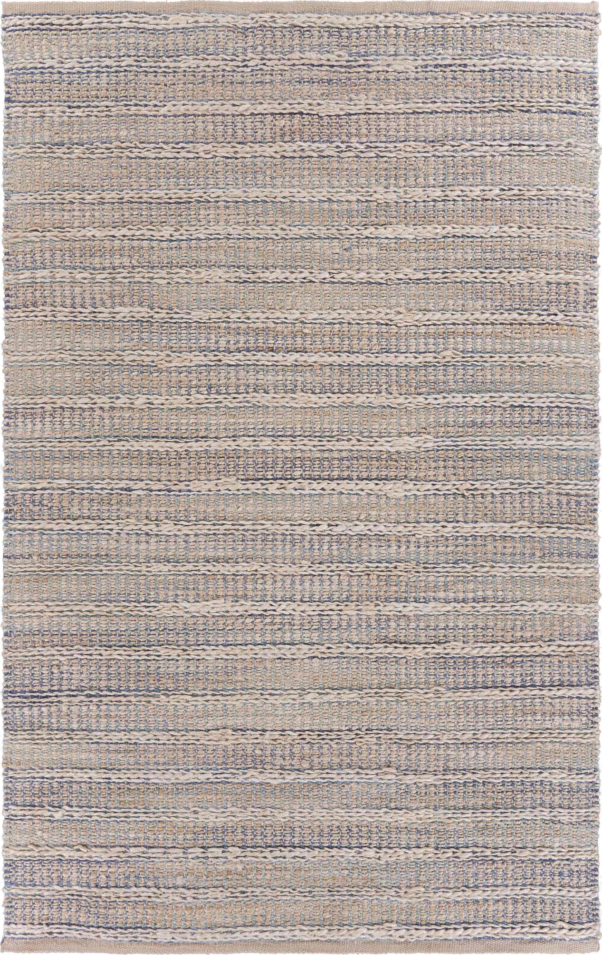 9' x 12' Blue and Cream Braided Jute Area Rug