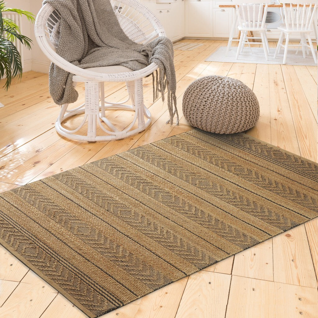 5' x 8' Tan and Gray Bohemian Striped Area Rug