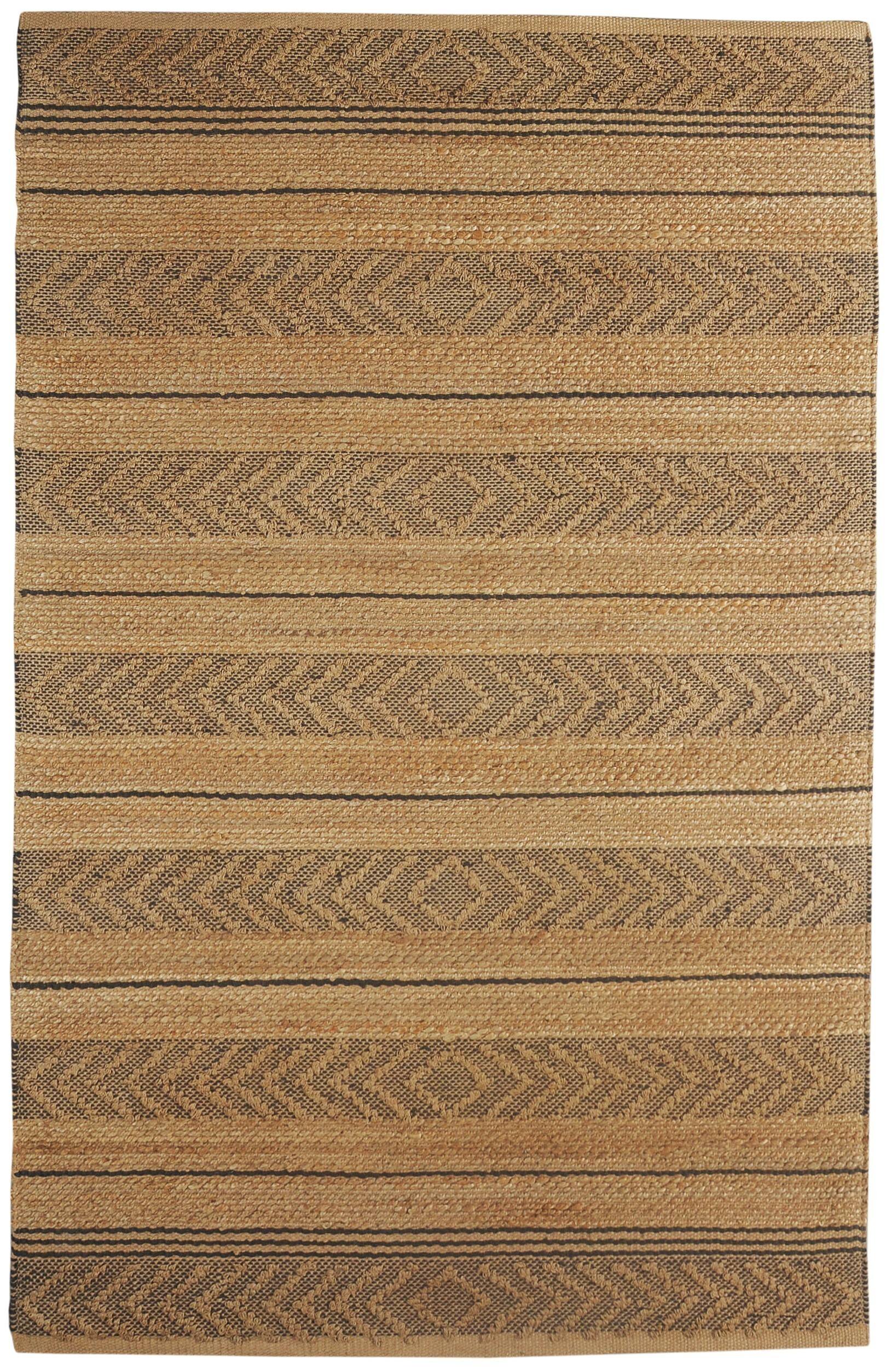 8' x 10' Tan and Gray Bohemian Striped Area Rug