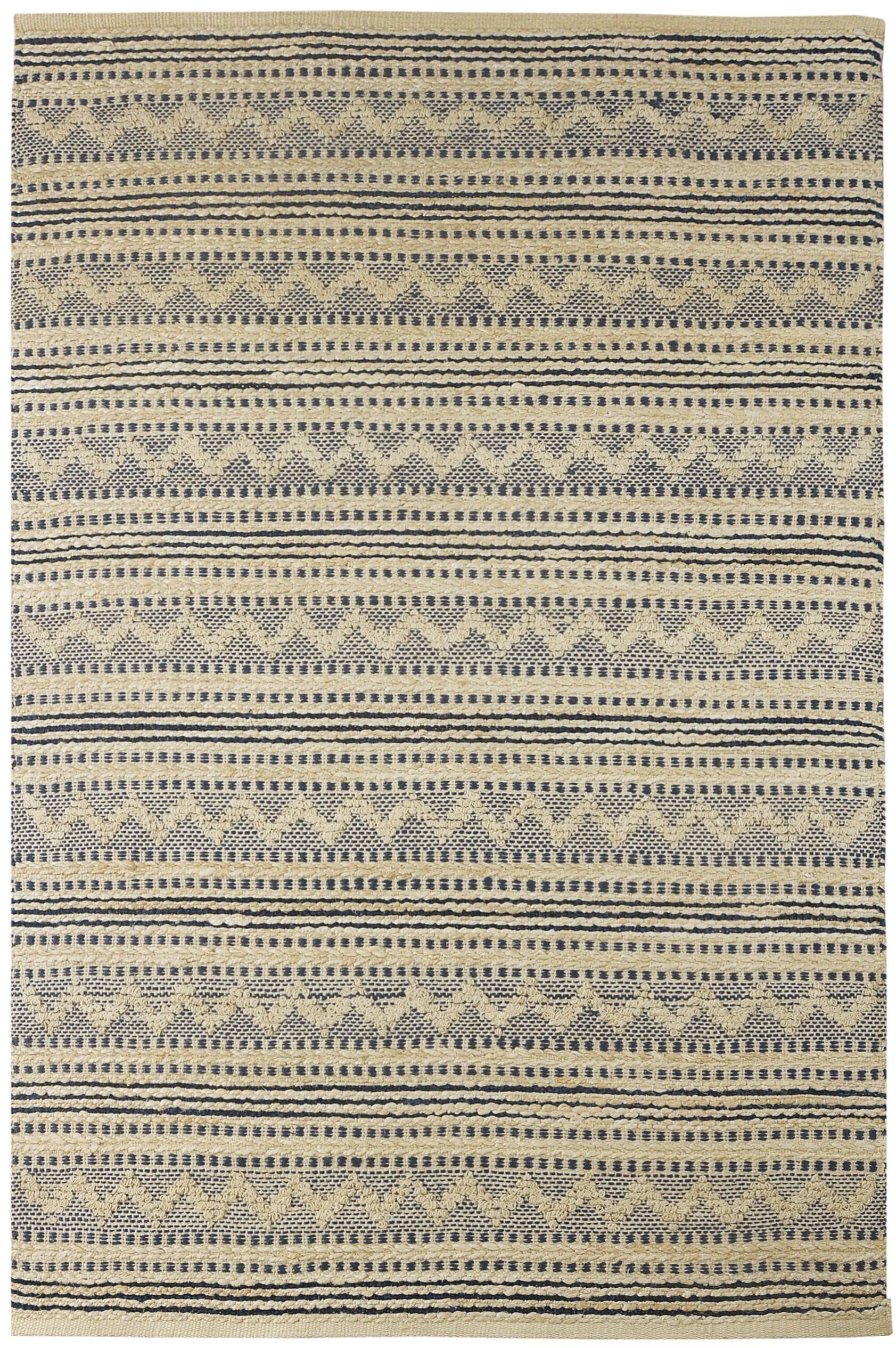 5' x 8' Blue and Beige Chevron Striped Area Rug