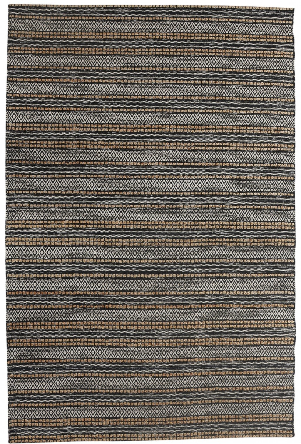 5' x 8' Black and Tan Decorative Striped Area Rug