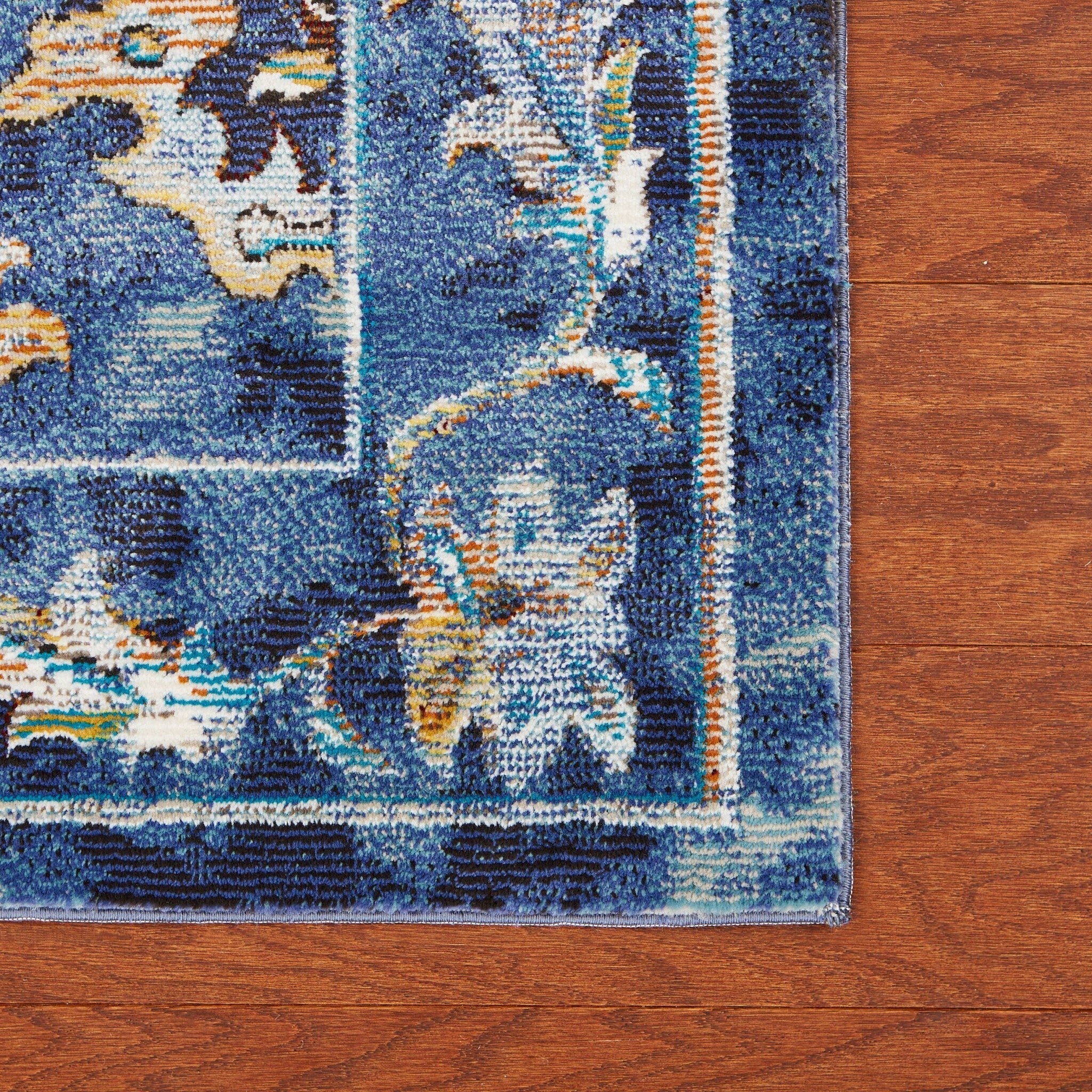 4' x 6' Blue and Gold Jacobean Area Rug