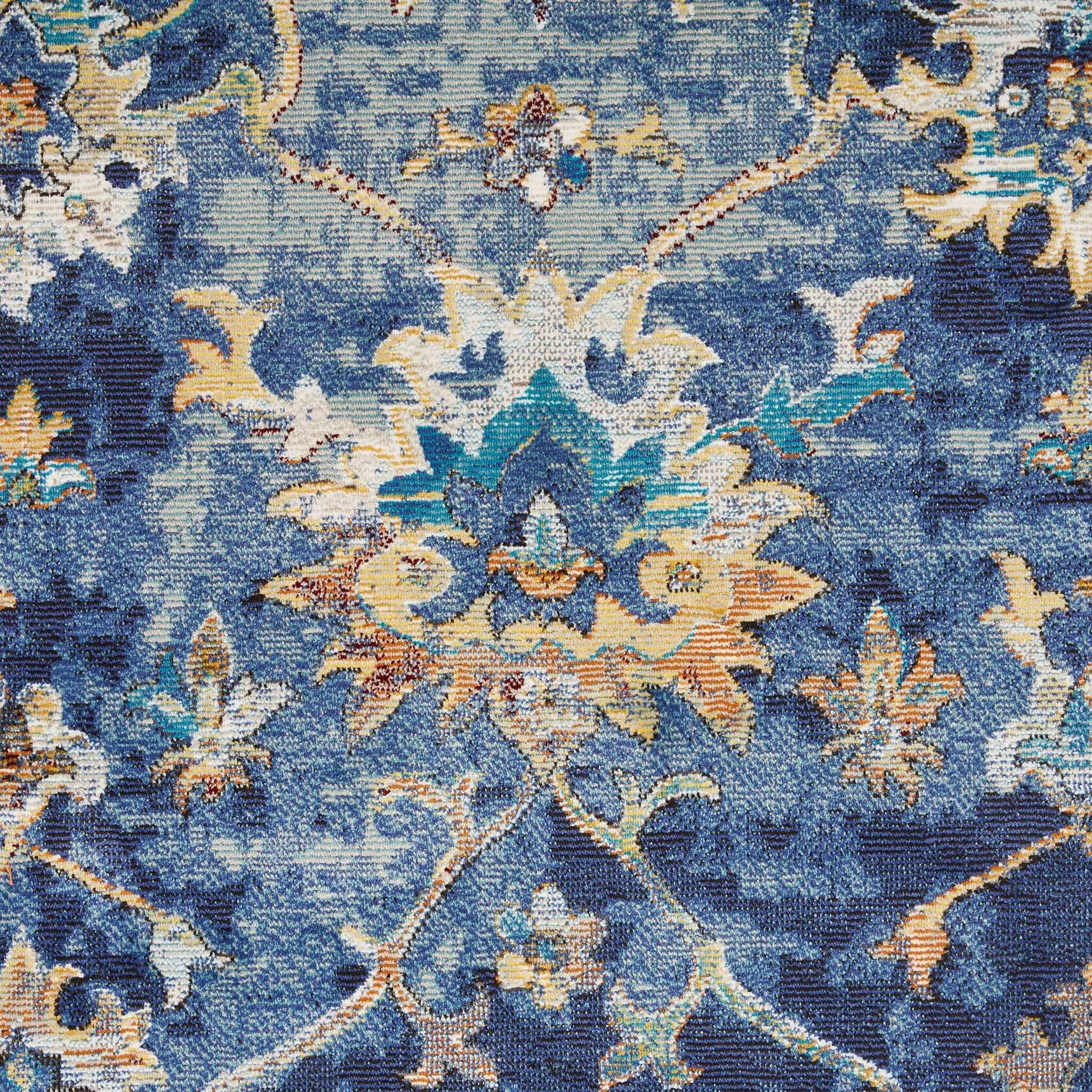 5' x 8' Blue and Gold Jacobean Area Rug