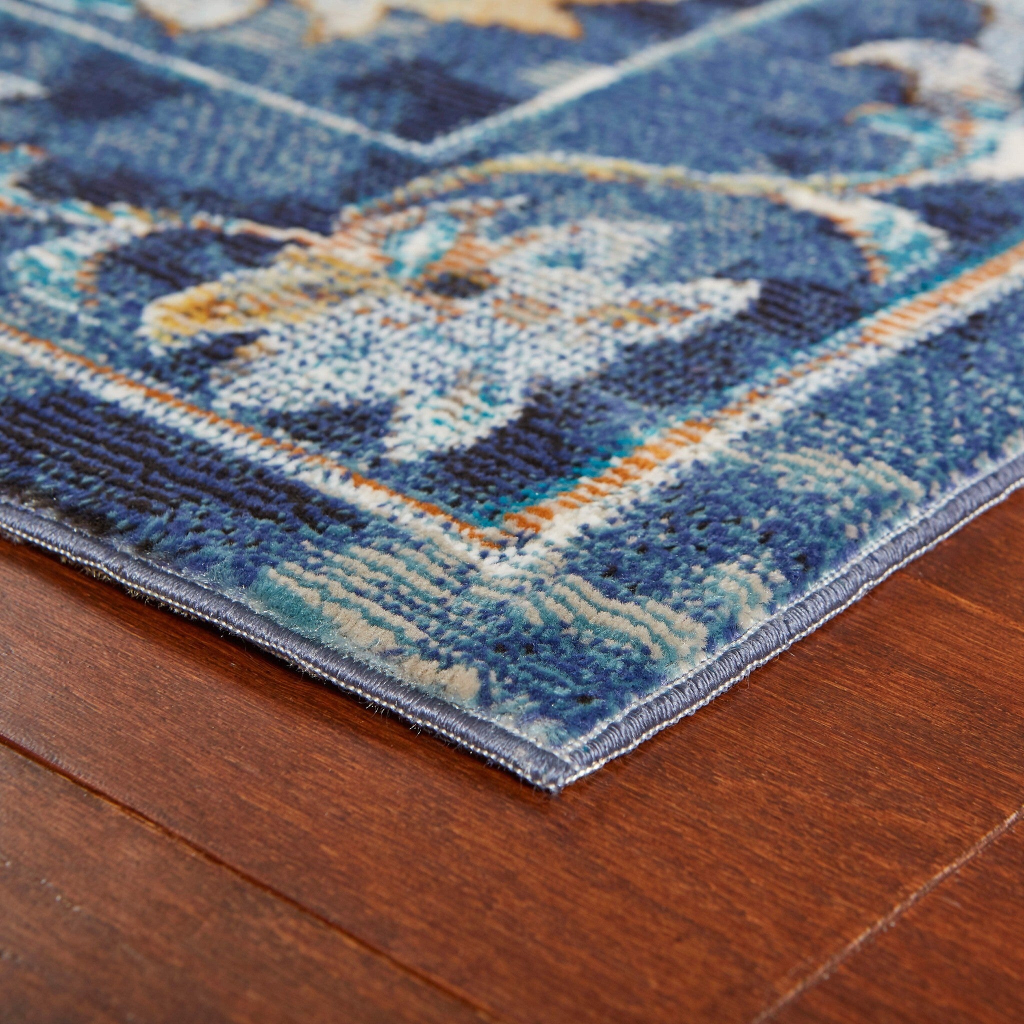 5' x 8' Blue and Gold Jacobean Area Rug