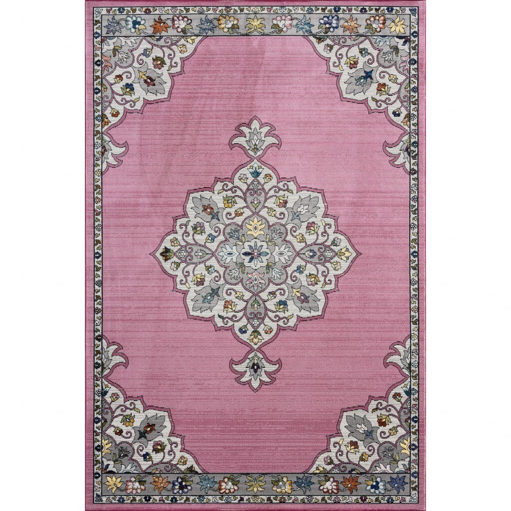 5' x 8' Pink Traditional Medallion Area Rug