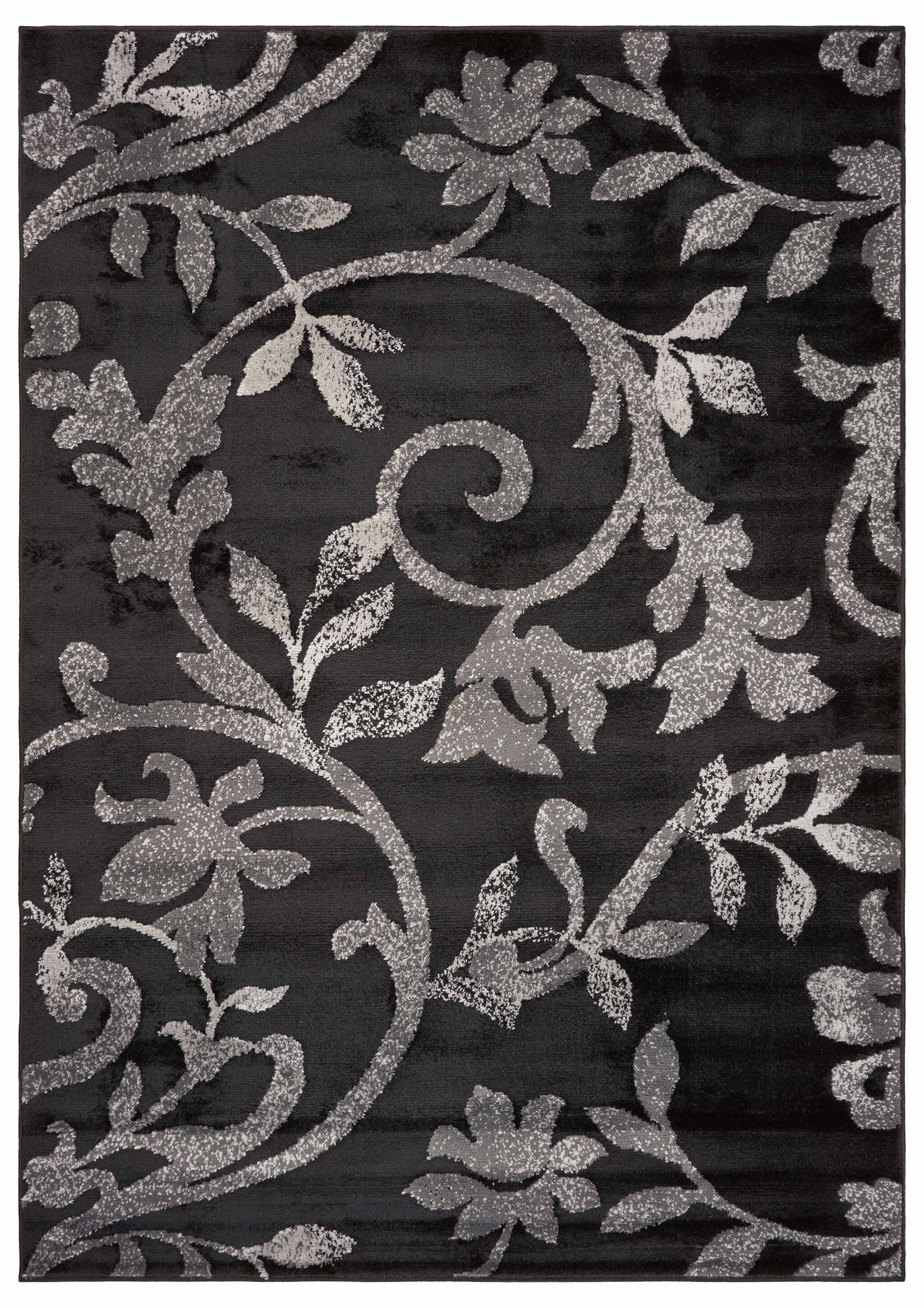 5' x 7' Black Filigree Vines Area Rug