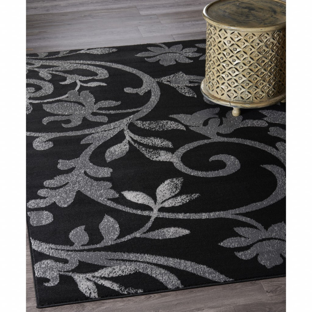 5' x 7' Black Filigree Vines Area Rug