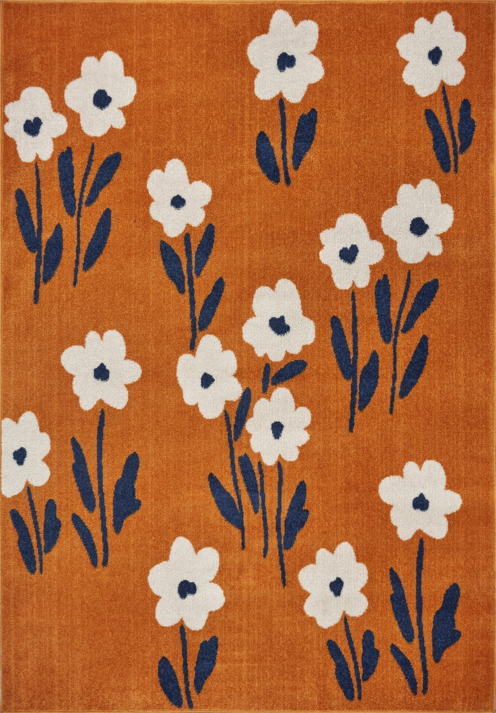 5' x 7' Orange and Ivory Flower Field Area Rug