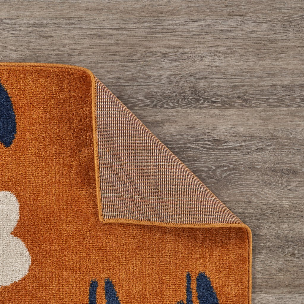 5' x 7' Orange and Ivory Flower Field Area Rug