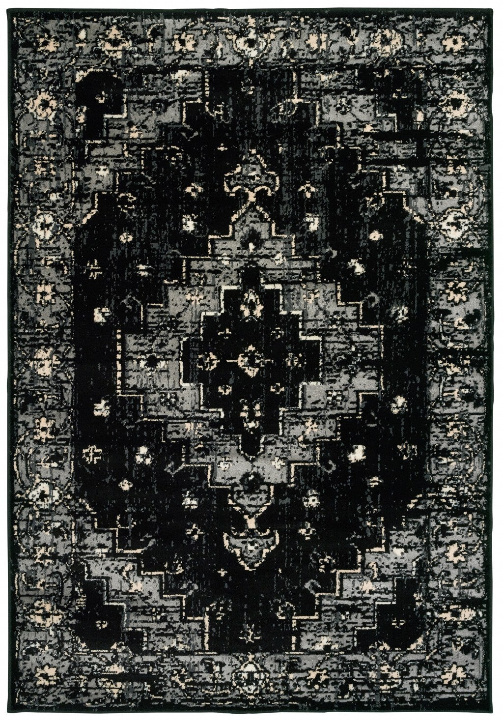 8' x 10' Black Medallion Oriental Area Rug