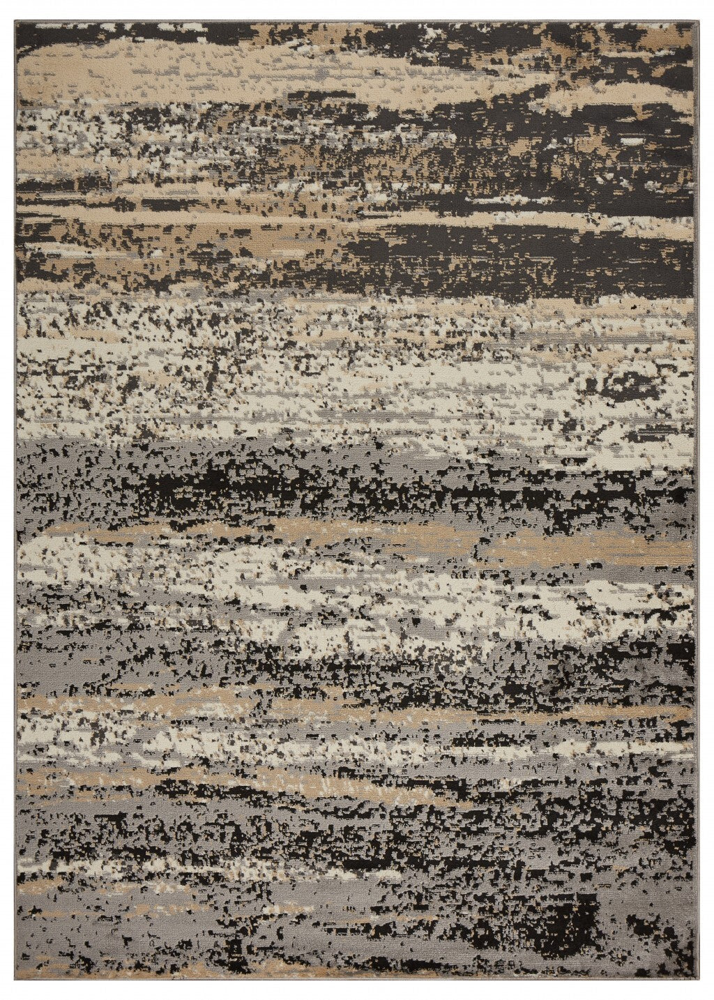 8' x 10' Beige and Black Abstract Desert Area Rug