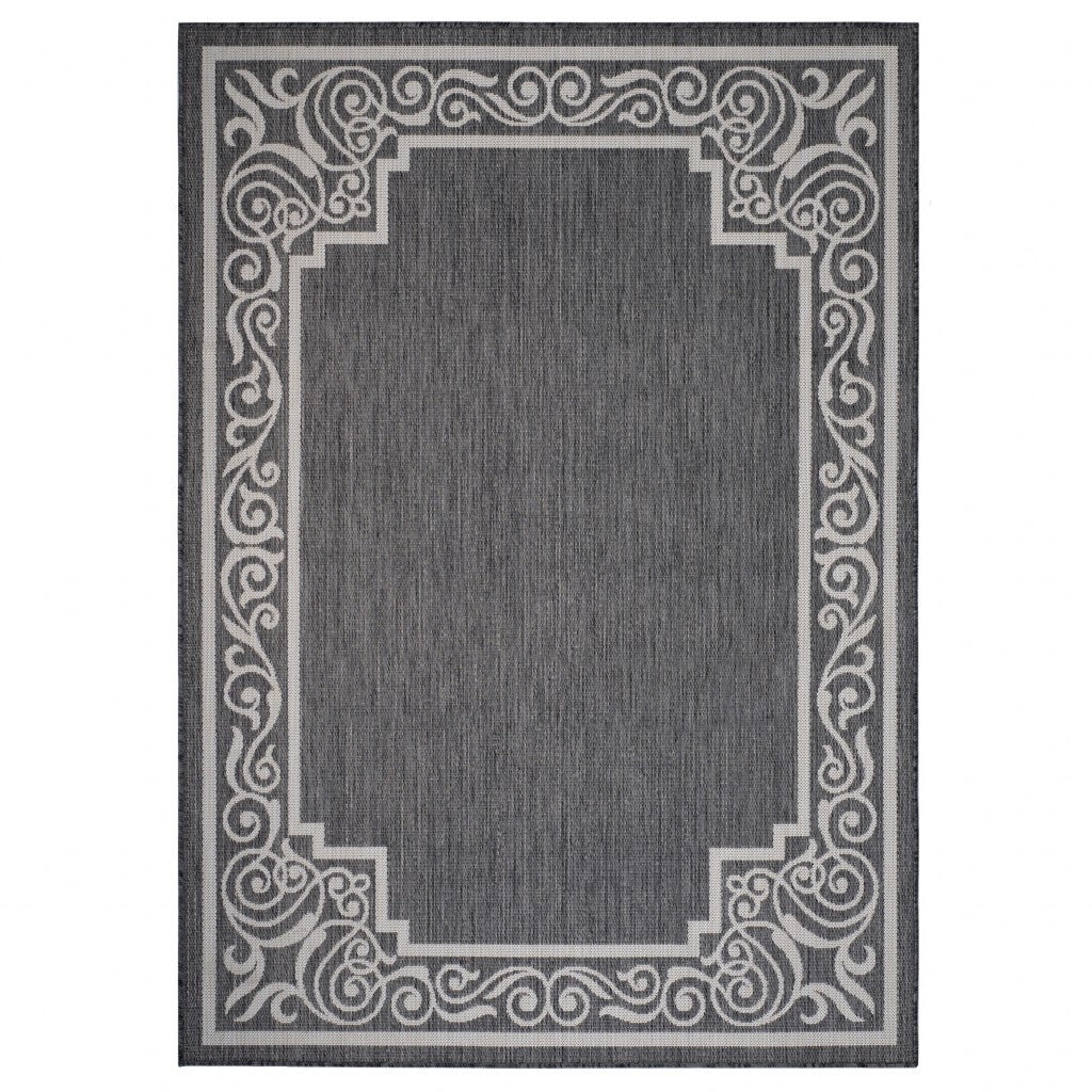 5' x 7' Gray Ornate Border Indoor Outdoor Area Rug